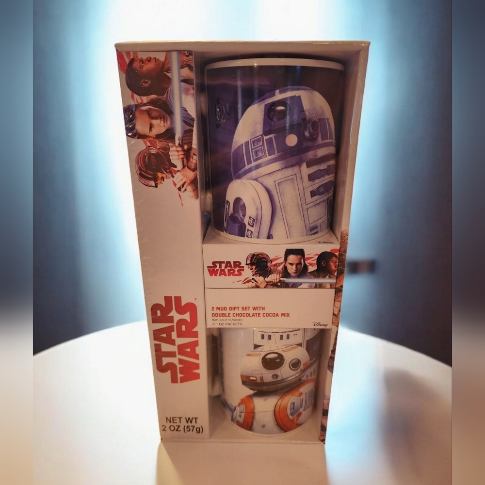Disney Star Wars 2 Mugs Gift Set with Chocolate Cocoa Mix (R2-D2 & BB-8)  Sealed